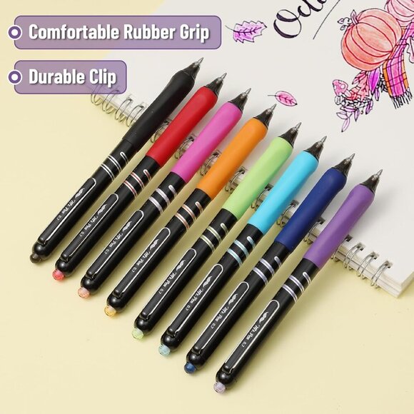 Retractable Gel Pens, 8 Pack, Vibrant Barrels, Fast Dry, Colorful Ink Gel Pens F - Picture 5 of 9